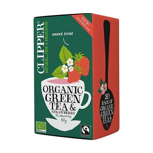 Økologisk Grøn Te med Jordbær fra Clipper - 20 Breve